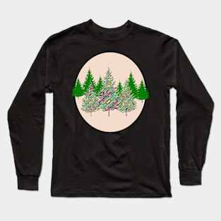 Psychedelic Christmas Trees Silhouette Art Long Sleeve T-Shirt